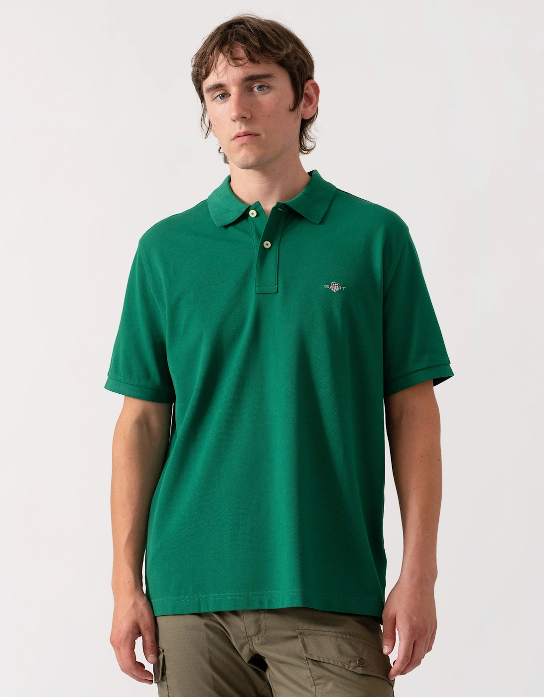 GANT Mens Regular Fit Short Sleeve Shield Logo Pique Polo - 344 Wild Green