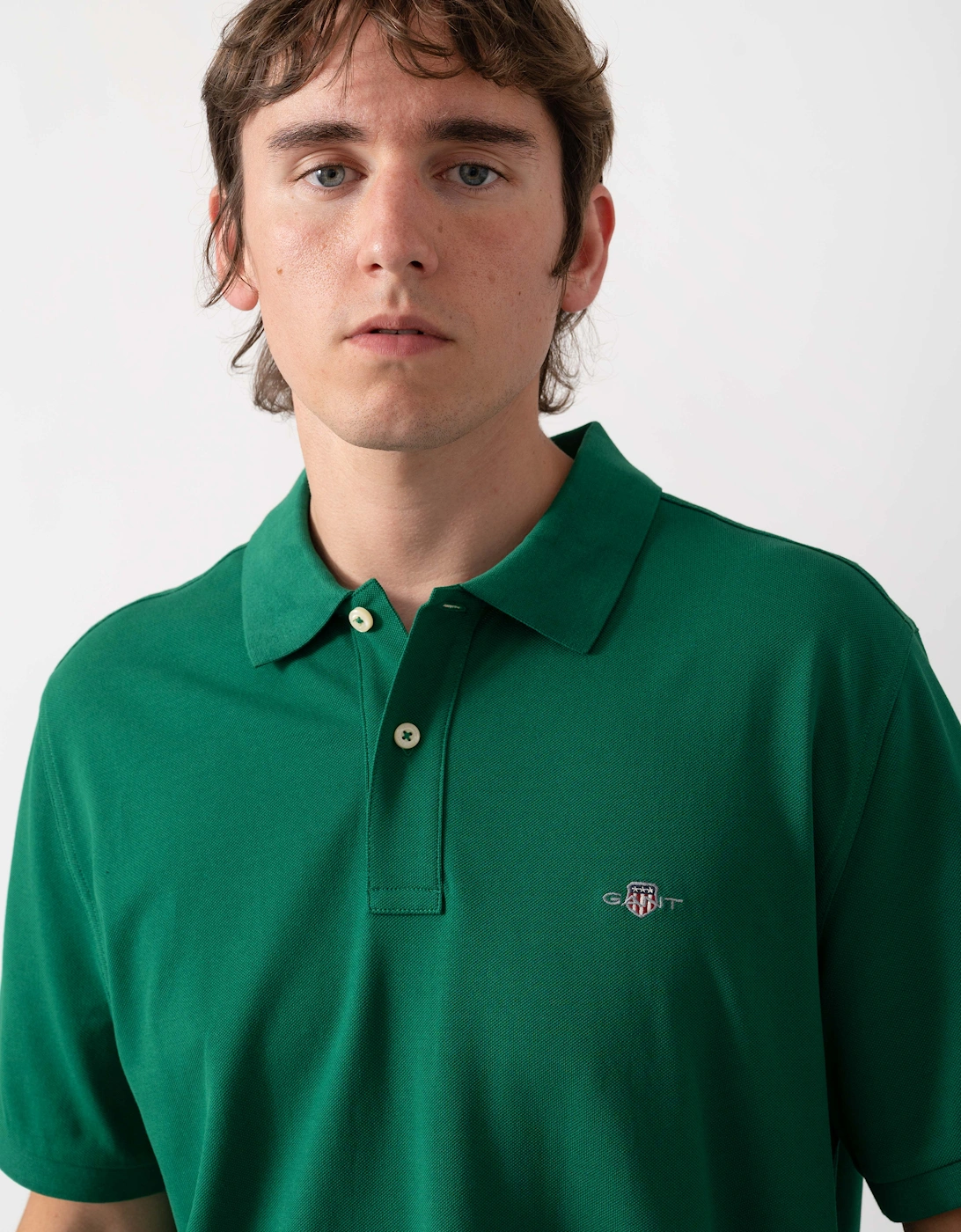 GANT Mens Regular Fit Short Sleeve Shield Logo Pique Polo - 344 Wild Green