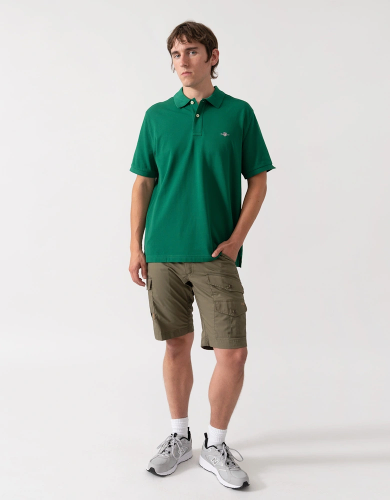 GANT Mens Regular Fit Short Sleeve Shield Logo Pique Polo - 344 Wild Green