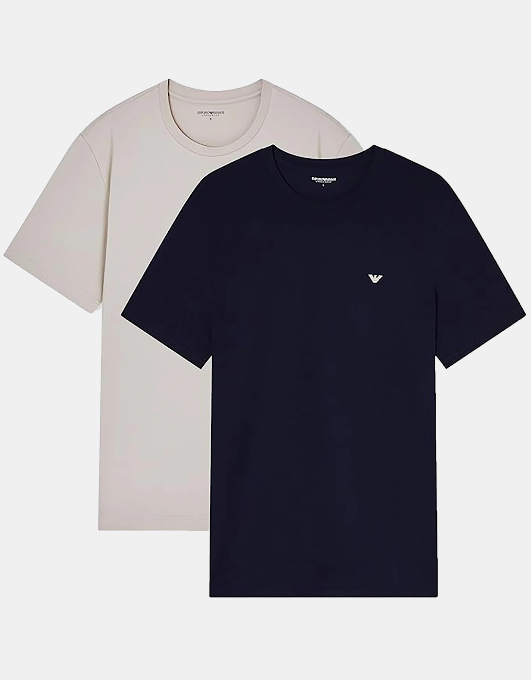Emporio Armani Men's Black 2-Pack Crew Neck T-Shirts With Eagle Logo - Nut/Ink - Size 40