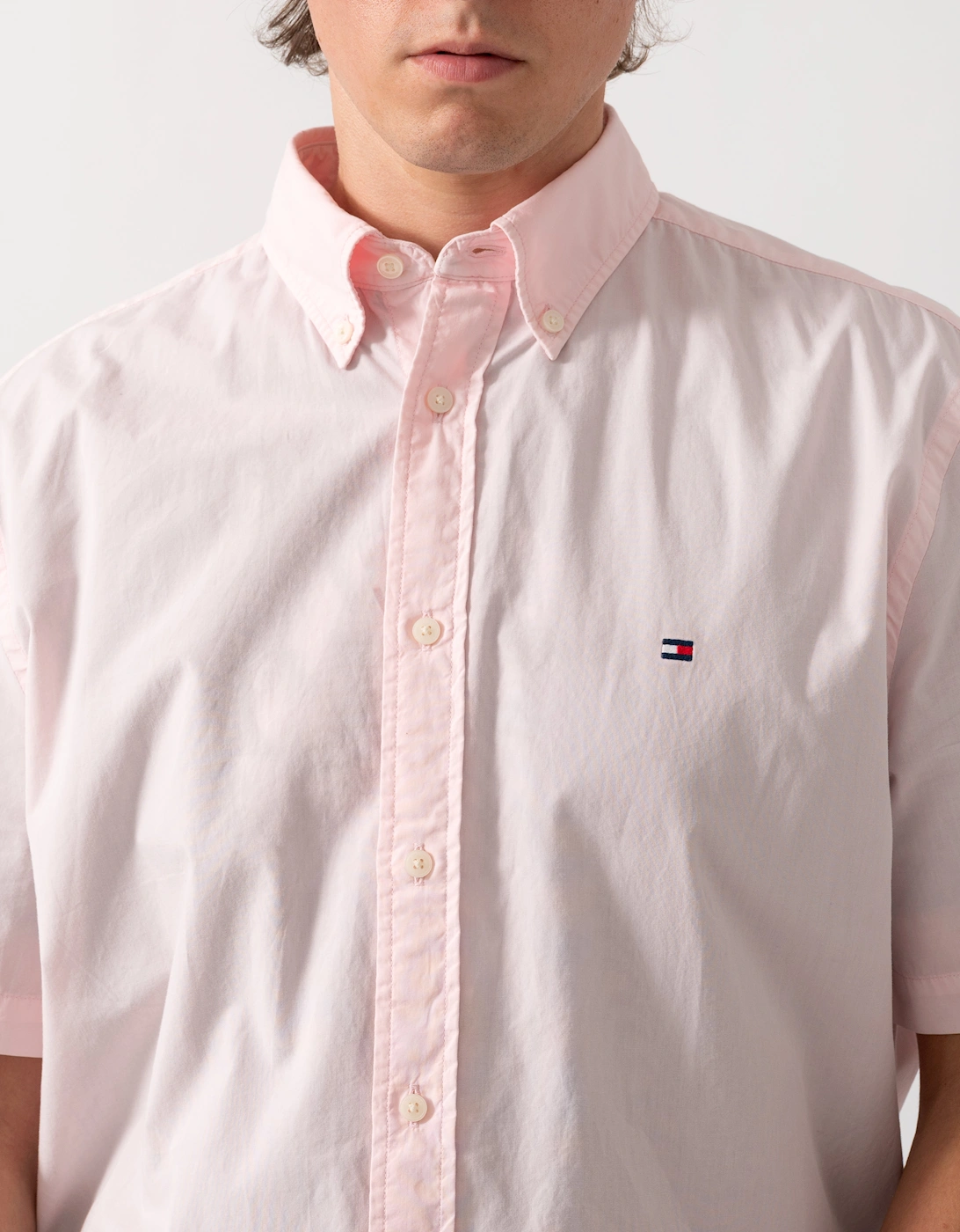 Tommy Hilfiger GMD Poplin Mens Short Sleeve Shirt - Pink Lily