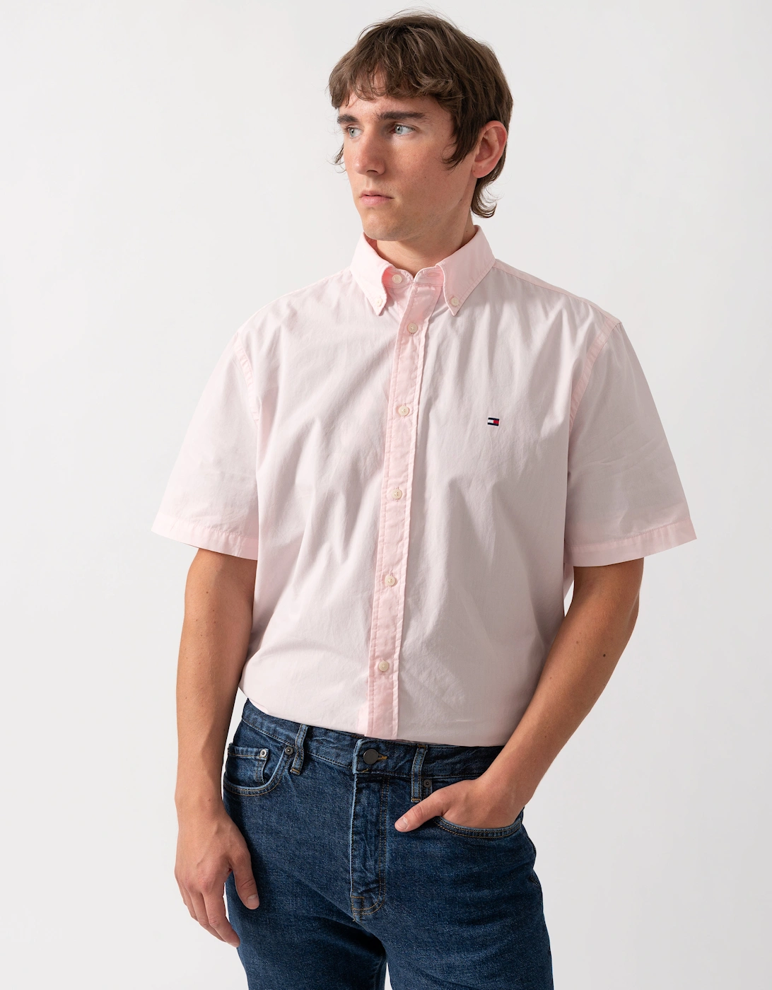 Tommy Hilfiger GMD Poplin Mens Short Sleeve Shirt - Pink Lily
