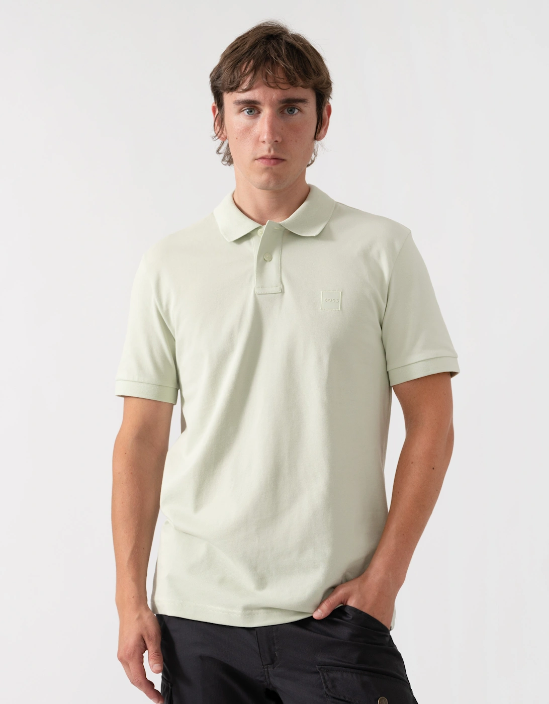 BOSS Orange Passenger Mens Stretch-Cotton Slim-Fit Polo Shirt with Logo Patch - Open Green 384, 5 of 4