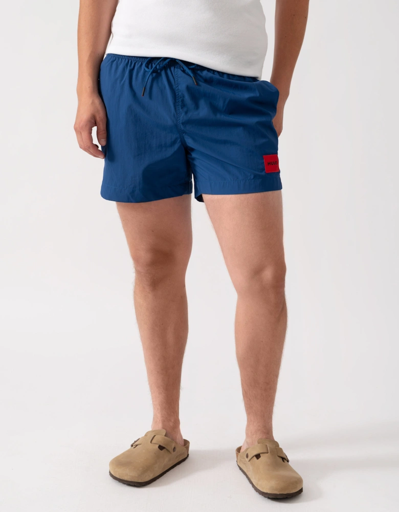 HUGO Dominica Mens Quick-Drying Swim Shorts In Recycled Material With Logo - Open Blue 498