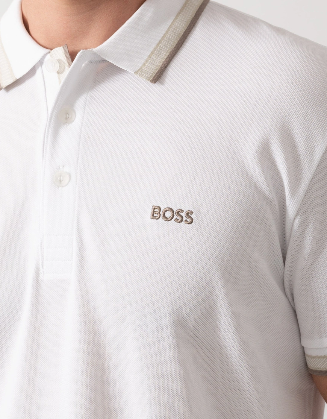 BOSS Green Paddy Mens Cotton-Piqué Polo Shirt with Contrast Logo - Open White 116