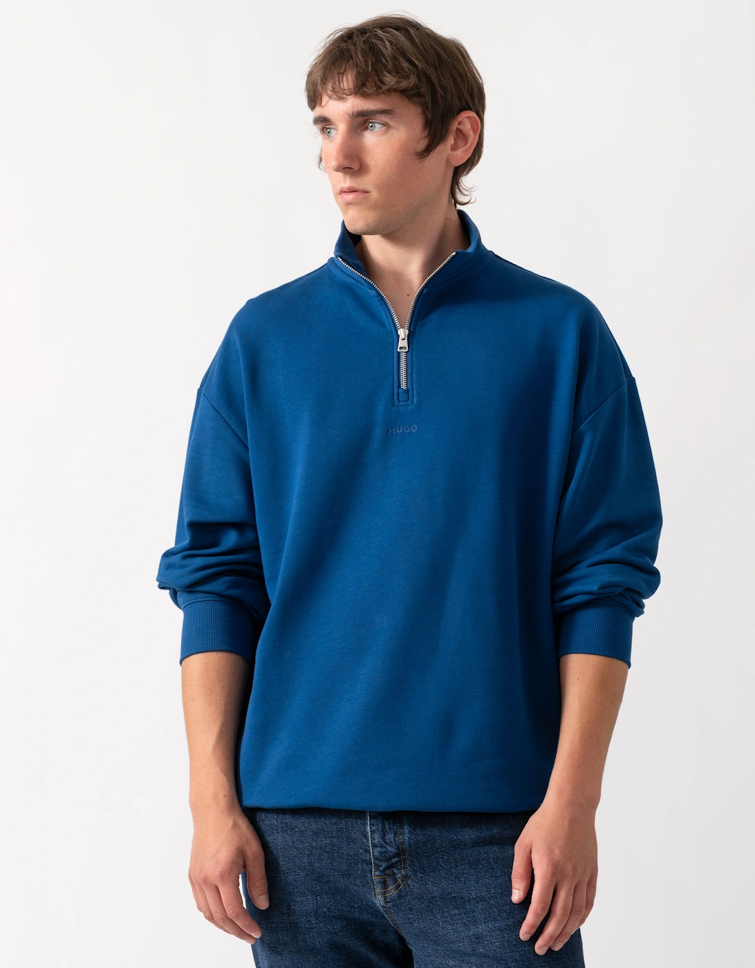 HUGO Durty244 Mens 1/4 Zip Sweatshirt - Open Blue 498, 6 of 5