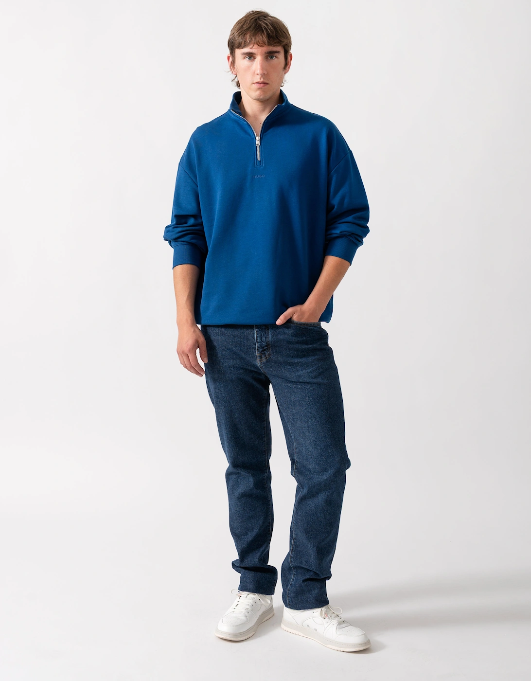 HUGO Durty244 Mens 1/4 Zip Sweatshirt - Open Blue 498