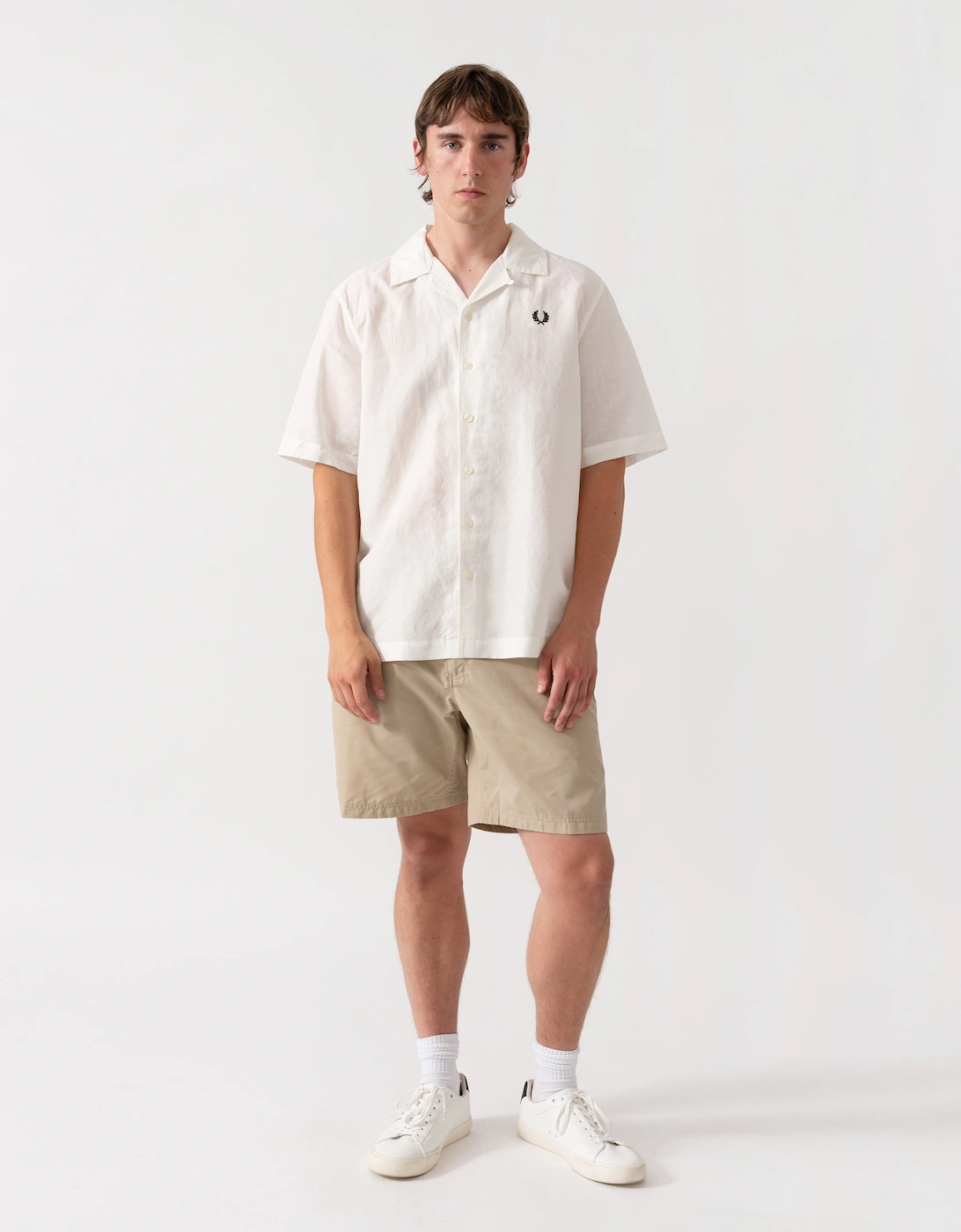 Fred Perry Mens Linen Blend Revere Collar Shirt - Snow White 129