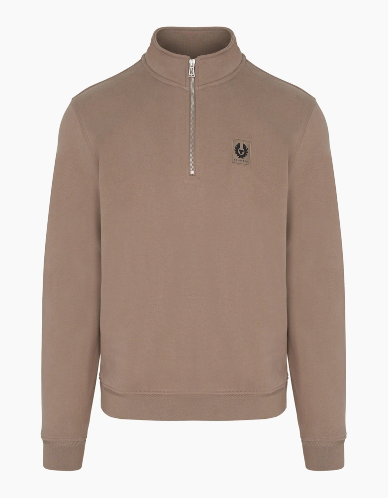 Patch Logo 1/4 Zip Sweatshirt Tan