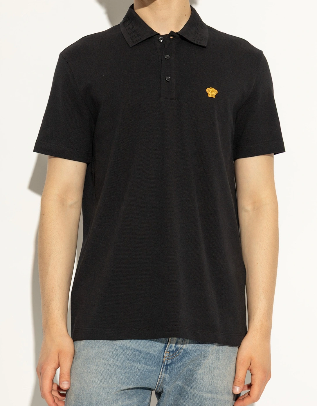 Medusa Embroidery Piquet Polo Black