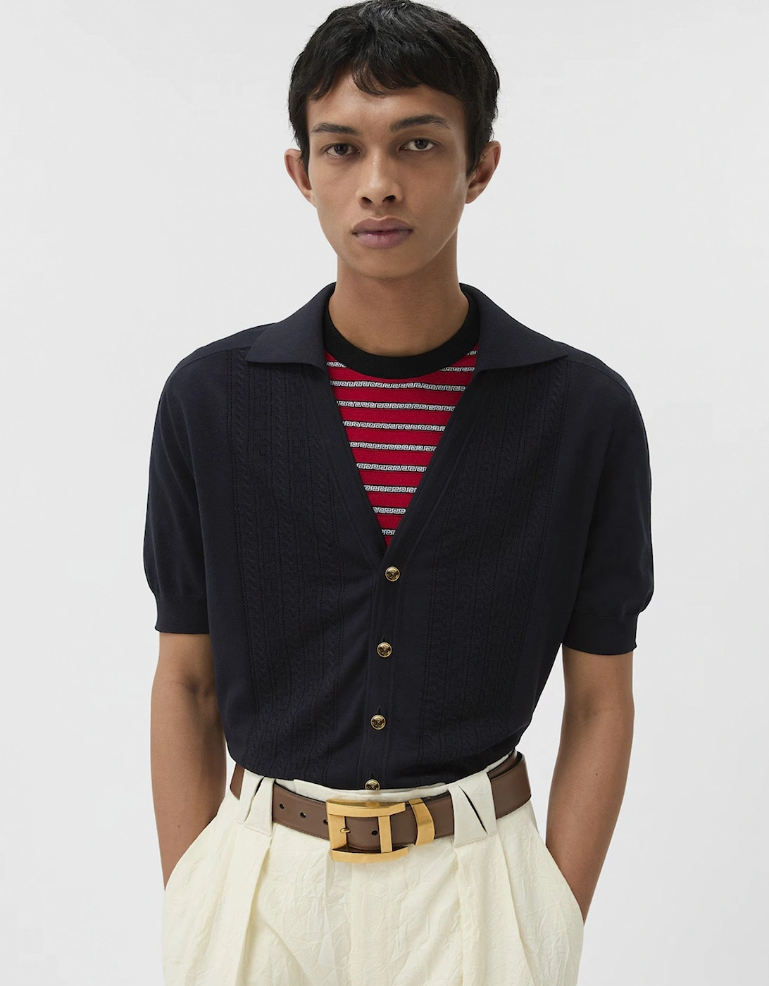Knit Sweater Greca Lace Stitch Navy