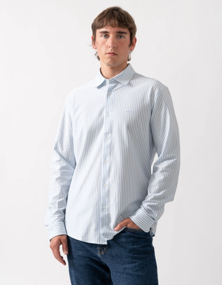 BOSS Orange Mysoft Mens Slim-Fit Shirt in Melange Cotton Jersey - Open Blue 461