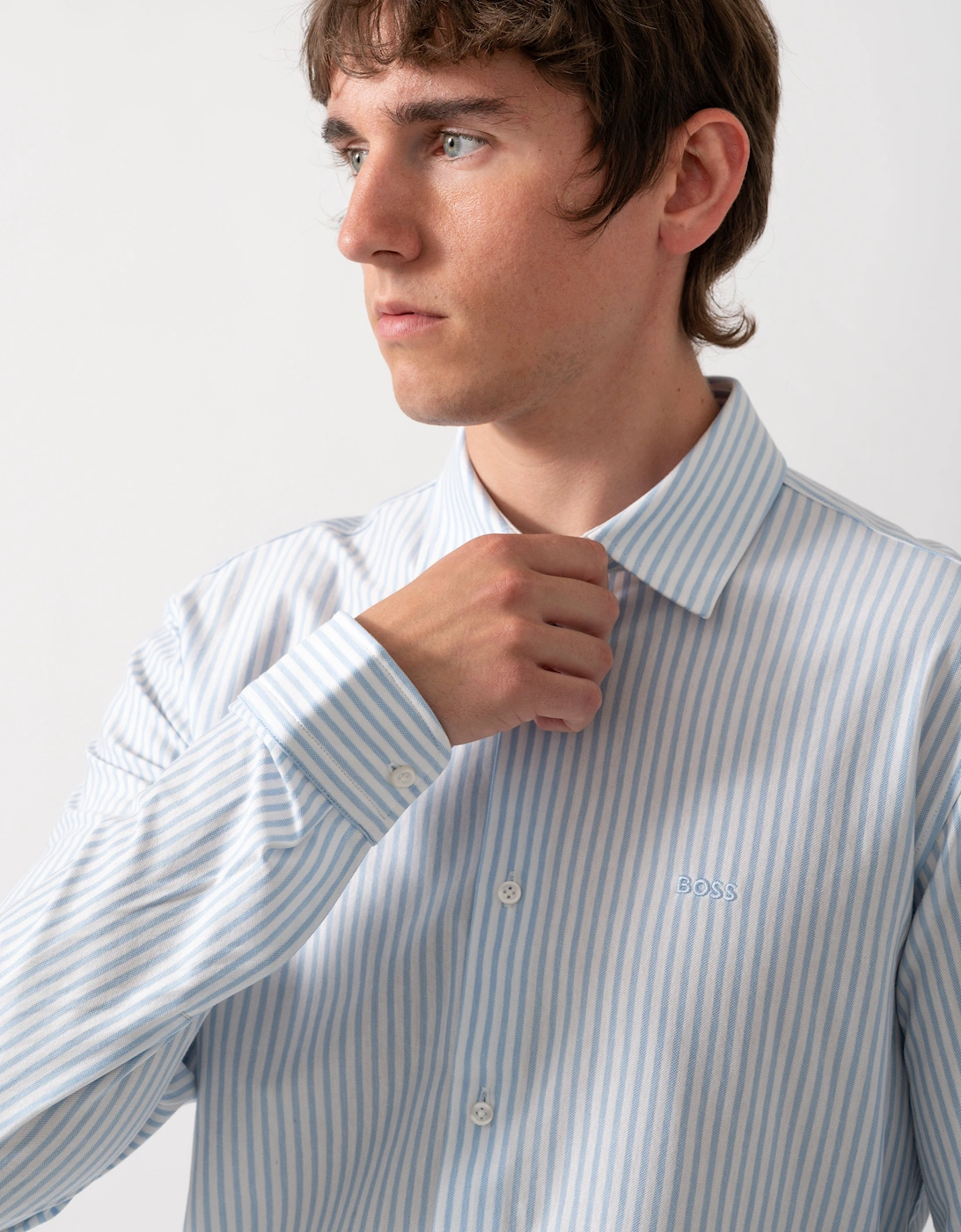 BOSS Orange Mysoft Mens Slim-Fit Shirt in Melange Cotton Jersey - Open Blue 461
