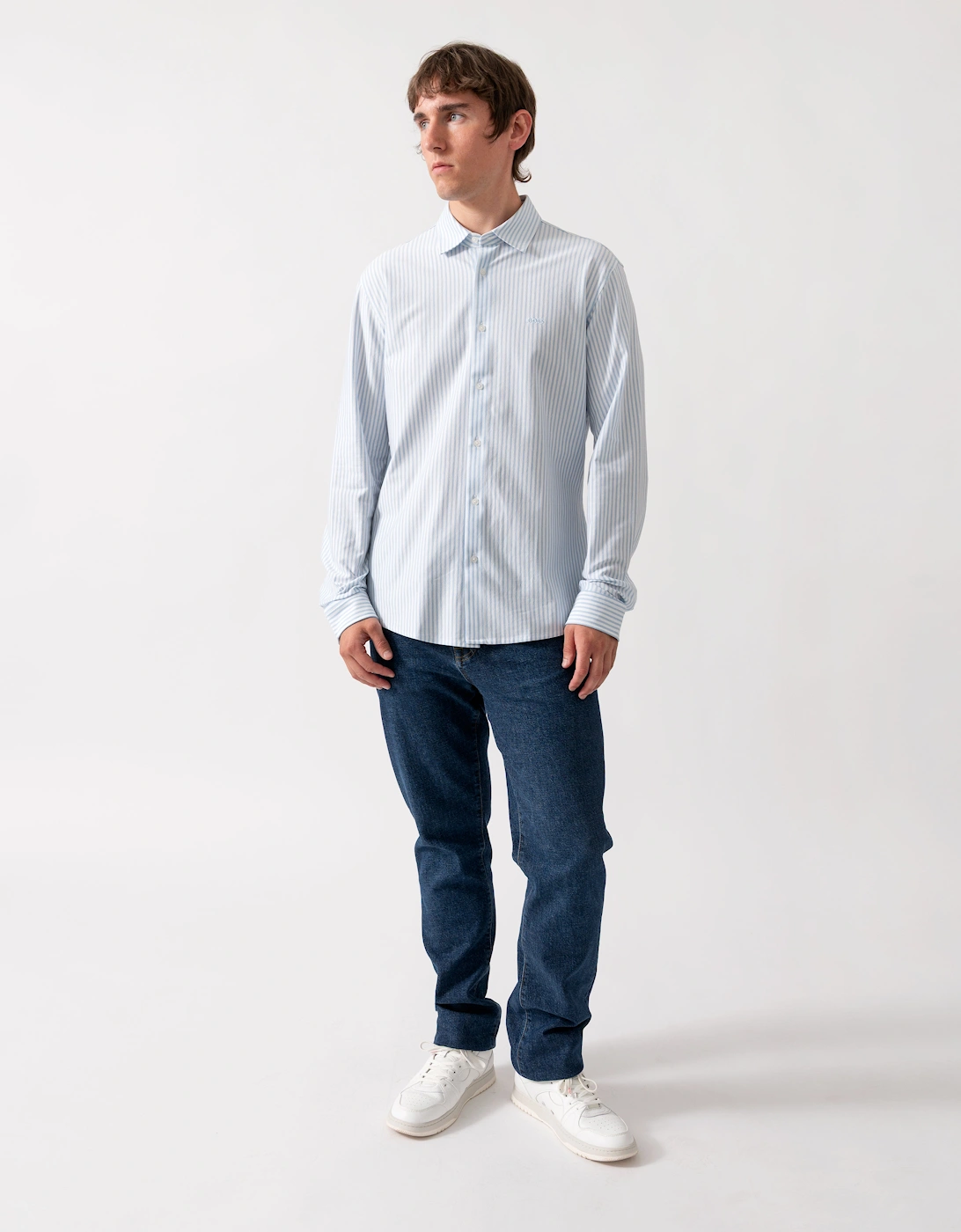 BOSS Orange Mysoft Mens Slim-Fit Shirt in Melange Cotton Jersey - Open Blue 461