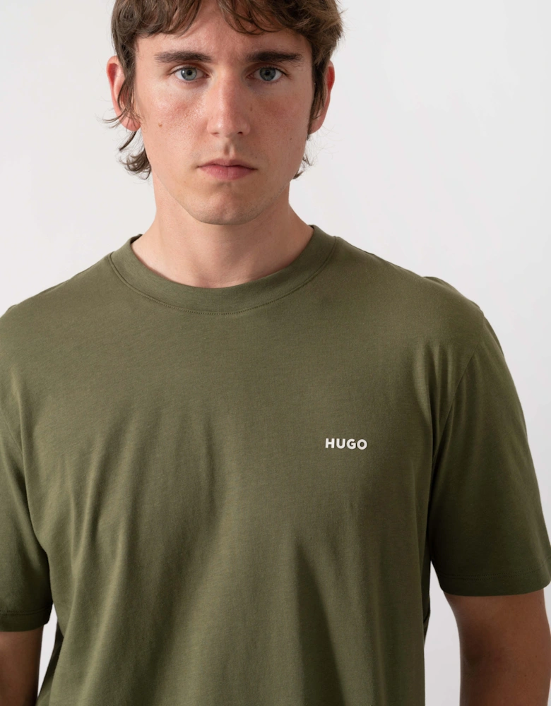HUGO Dero222 Mens Cotton-Jersey T-Shirt with Logo Print - Open Green 388