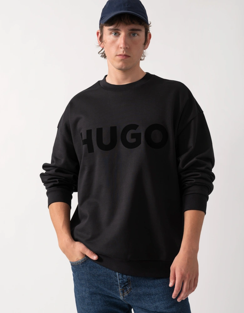 HUGO Dinex Mens Oversized-Fit Sweatshirt in Cotton Terry with Tonal Logo - Black 001