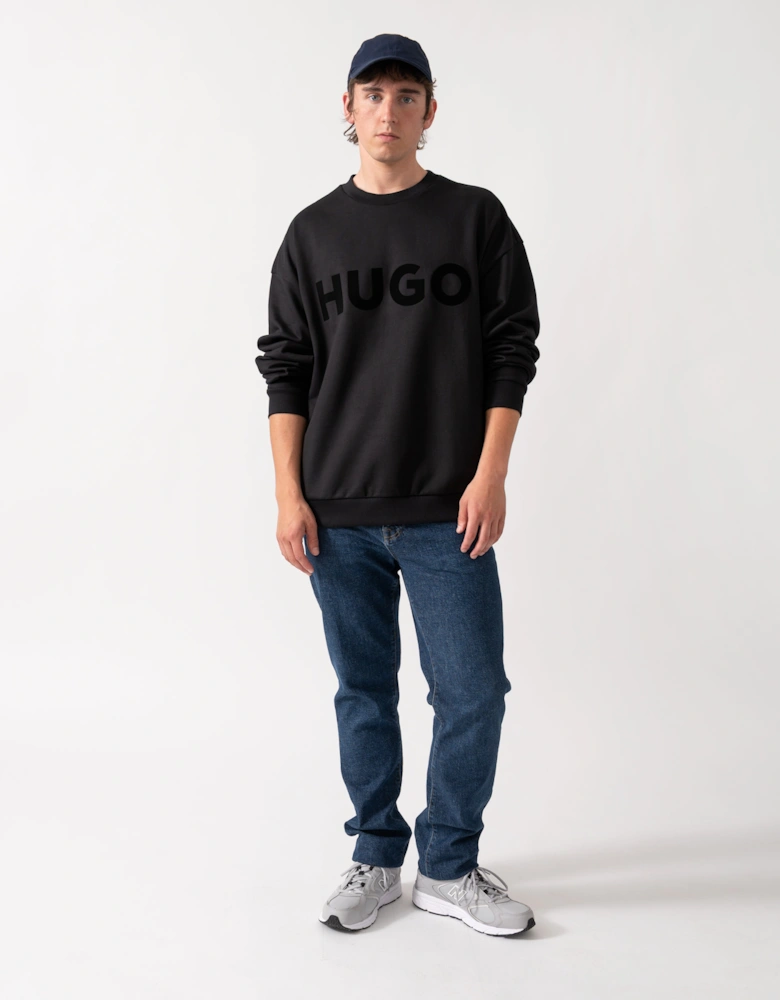 HUGO Dinex Mens Oversized-Fit Sweatshirt in Cotton Terry with Tonal Logo - Black 001