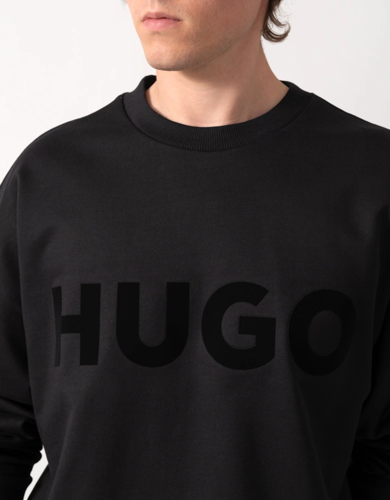 HUGO Dinex Mens Oversized-Fit Sweatshirt in Cotton Terry with Tonal Logo - Black 001
