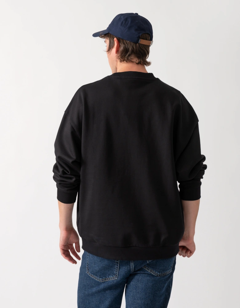 HUGO Dinex Mens Oversized-Fit Sweatshirt in Cotton Terry with Tonal Logo - Black 001