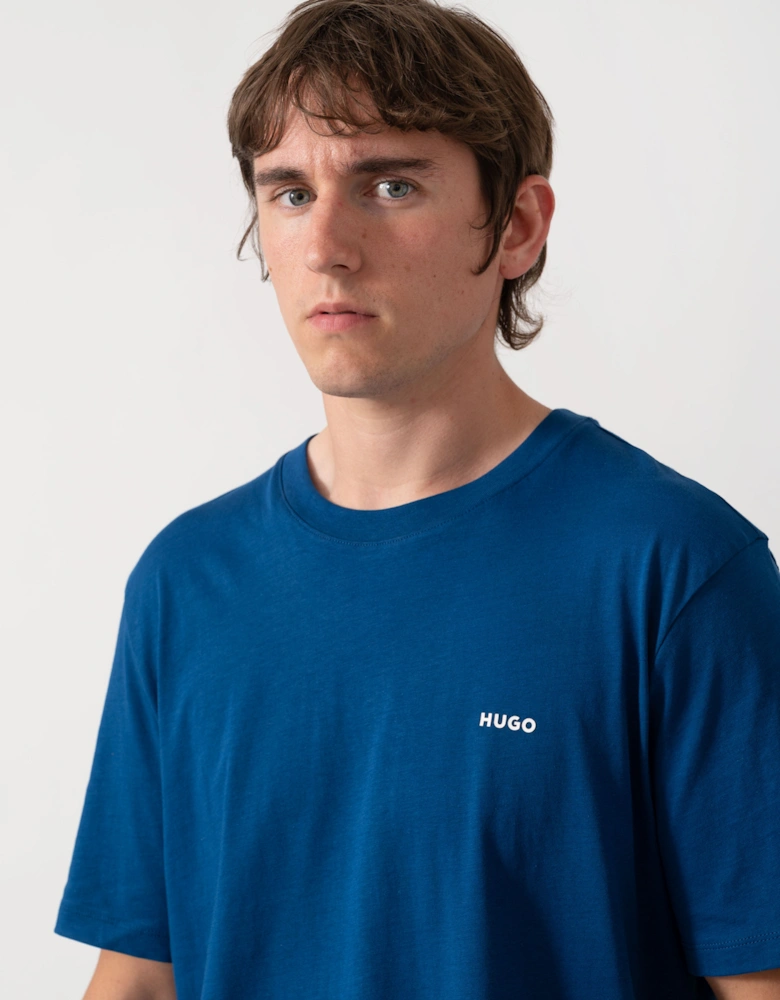 HUGO Dero222 Mens Cotton-Jersey T-Shirt with Logo Print - Open Blue 497