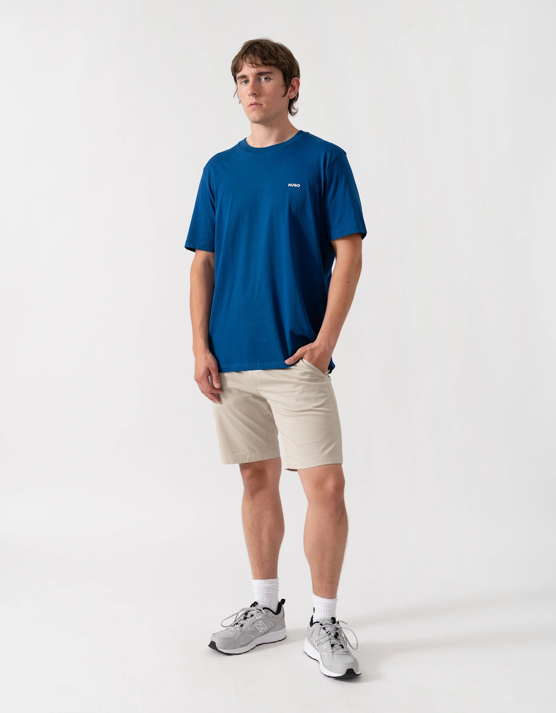 HUGO Dero222 Mens Cotton-Jersey T-Shirt with Logo Print - Open Blue 497