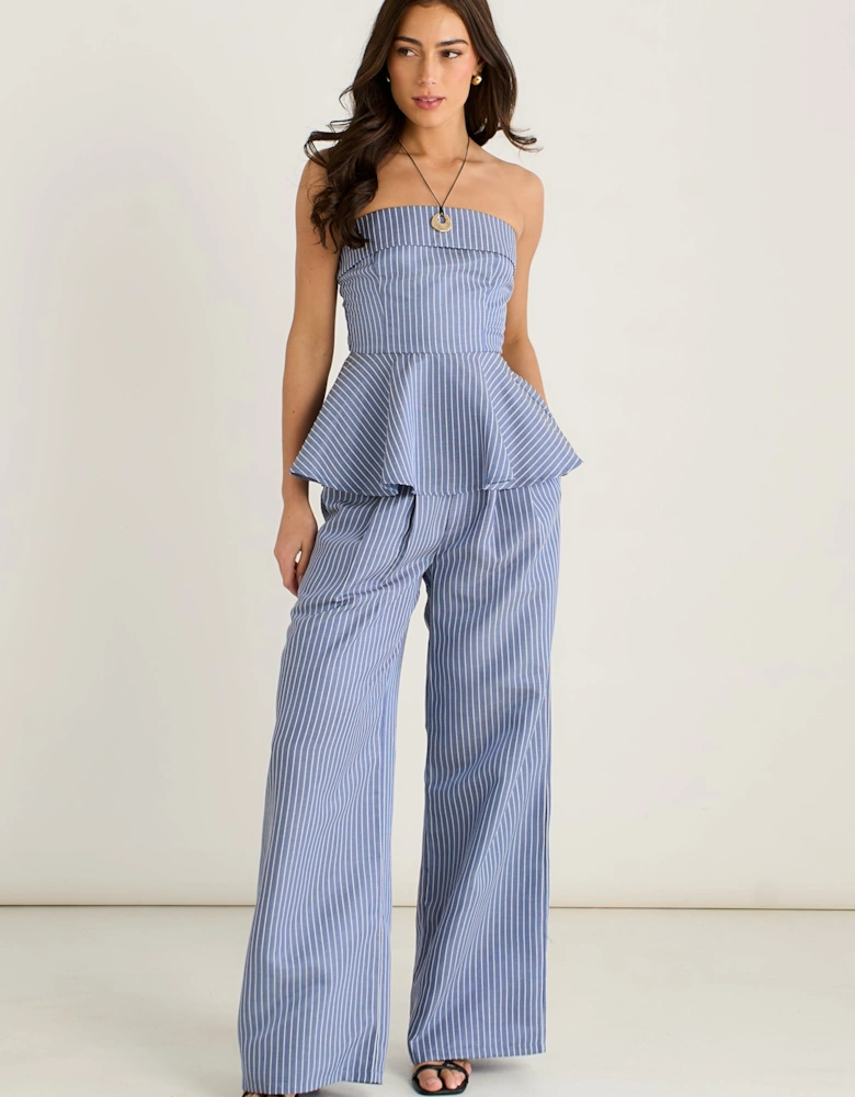 Blue Bardot Stripe Peplum Top