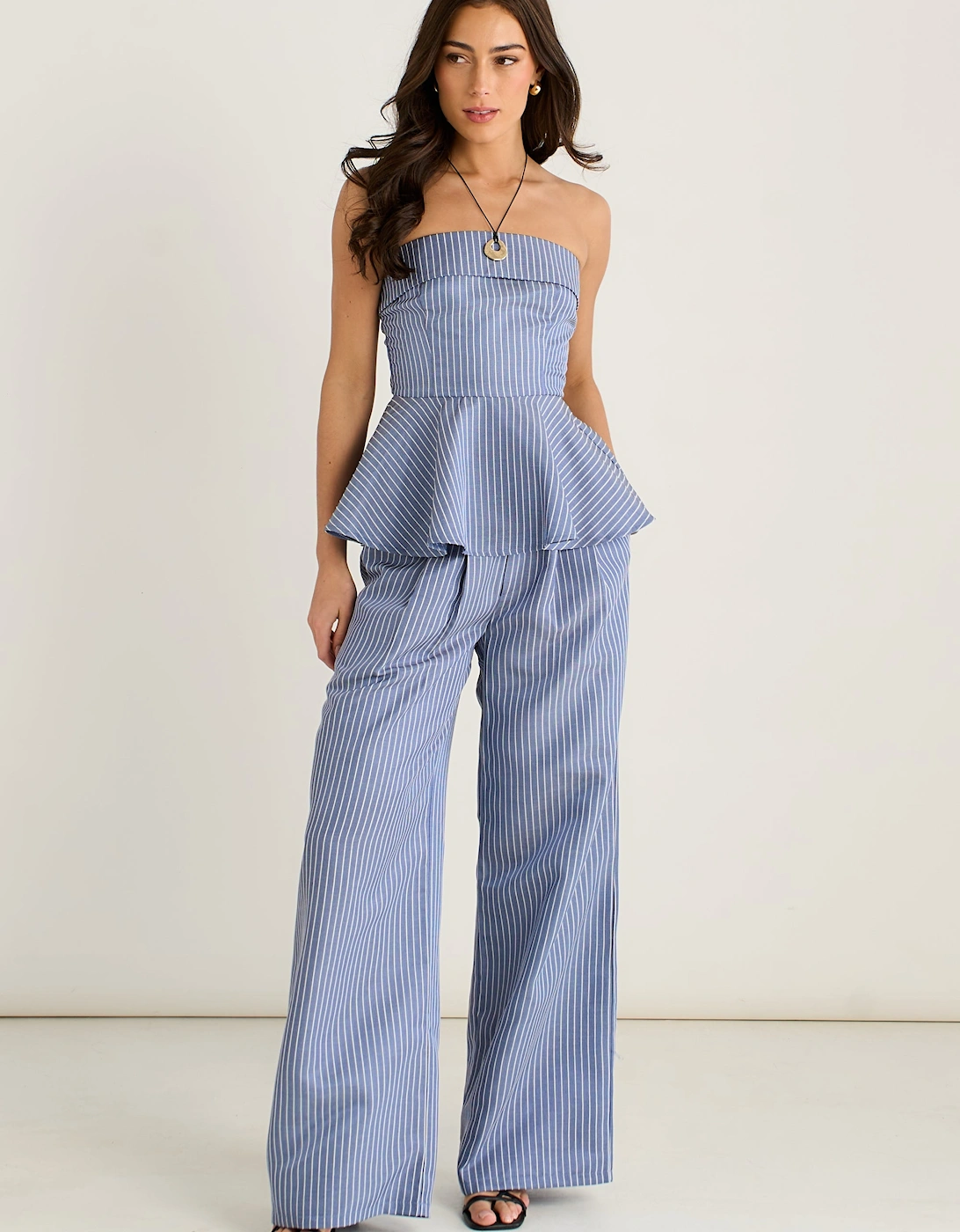 Blue Bardot Stripe Peplum Top