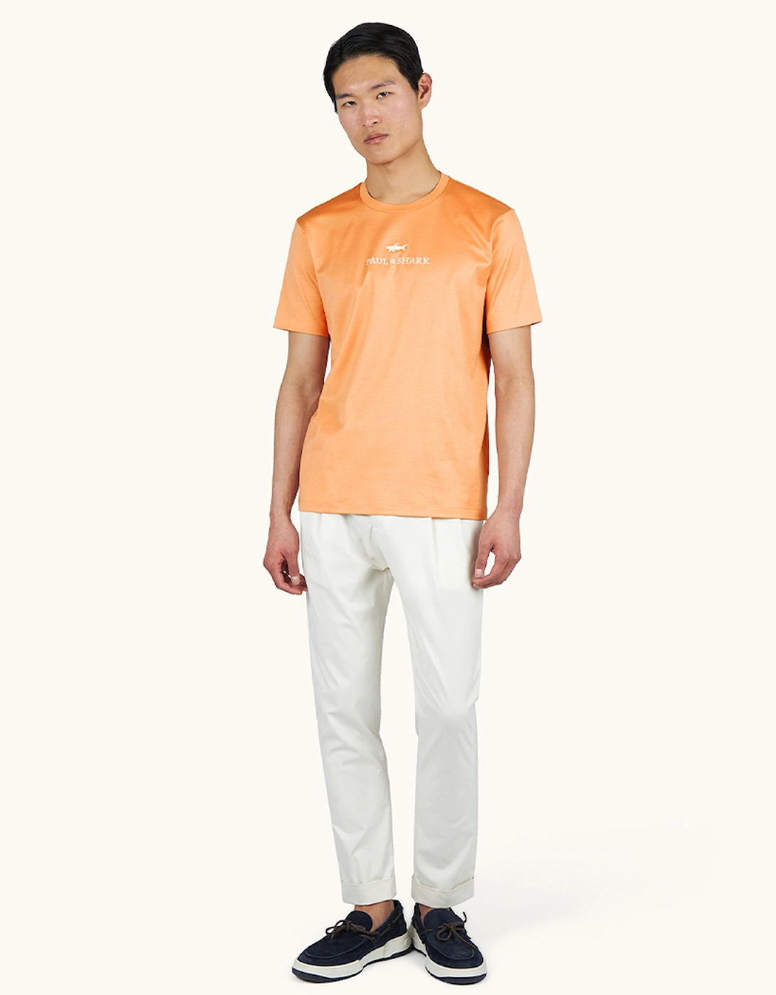 Paul & Shark Unisex Orange Aqua Touch Cotton T-Shirt With Embroidered Logo - Size 38/12