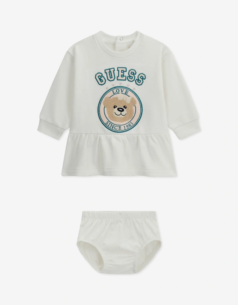 Guess Baby Girls Bear Dress with Knickers in Ivory