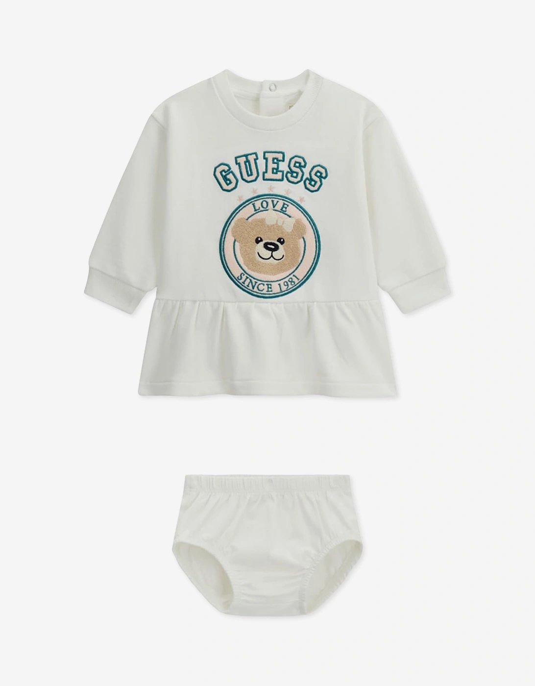 Guess Baby Girls Bear Dress with Knickers in Ivory