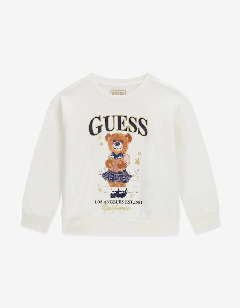 Guess Girls Bear Logo Sweatshirt in Ivory