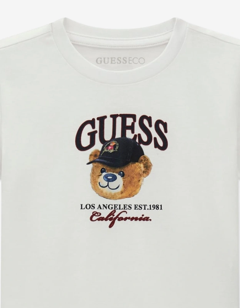 Guess Boys Bear Logo T-Shirt in White