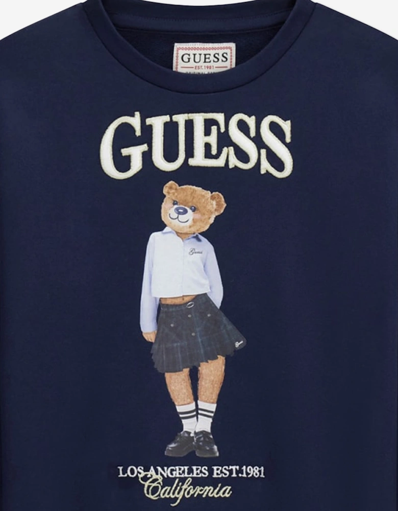 Guess Girls Bear Logo Oversized Sweatshirt in Navy
