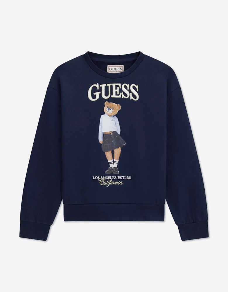 Guess Girls Bear Logo Oversized Sweatshirt in Navy