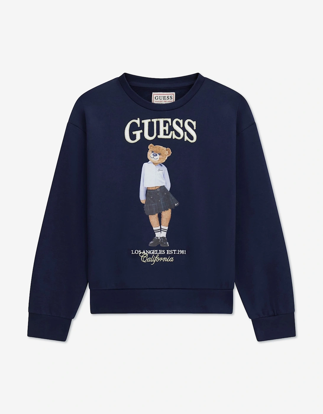 Guess Girls Bear Logo Oversized Sweatshirt in Navy