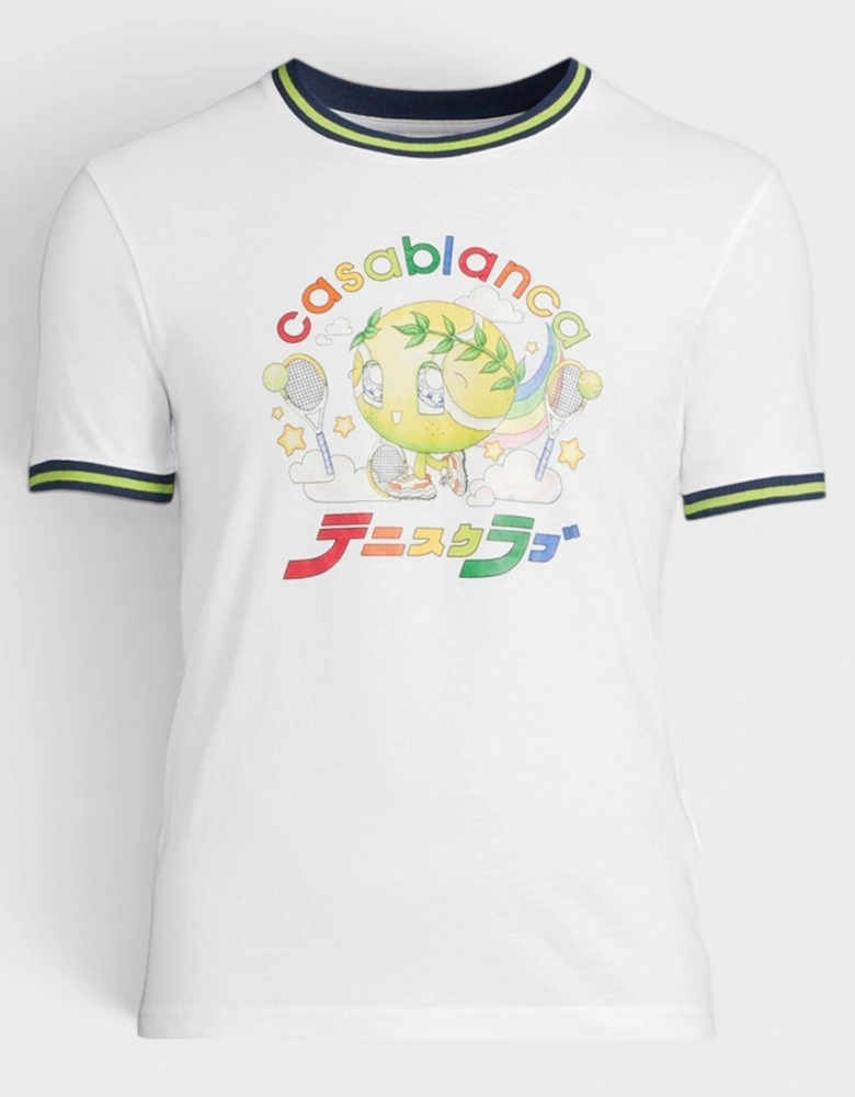 Tennis Mascot Contrast Ringer Tee White