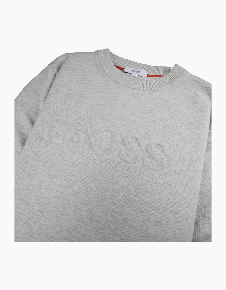 Hugo Boss Kids Knitted Boss Bold Logo Sweatshirt Light Grey