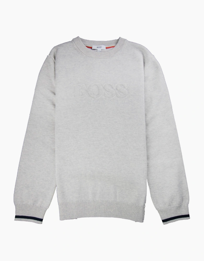 Hugo Boss Kids Knitted Boss Bold Logo Sweatshirt Light Grey