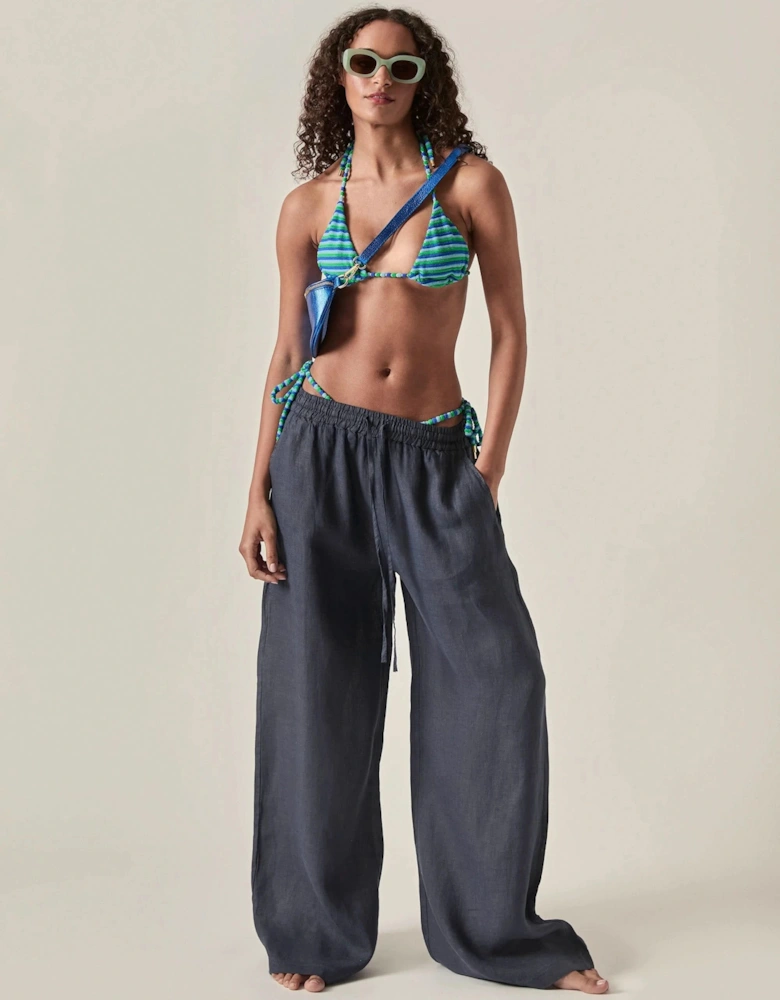 Navy Pure Linen Trousers