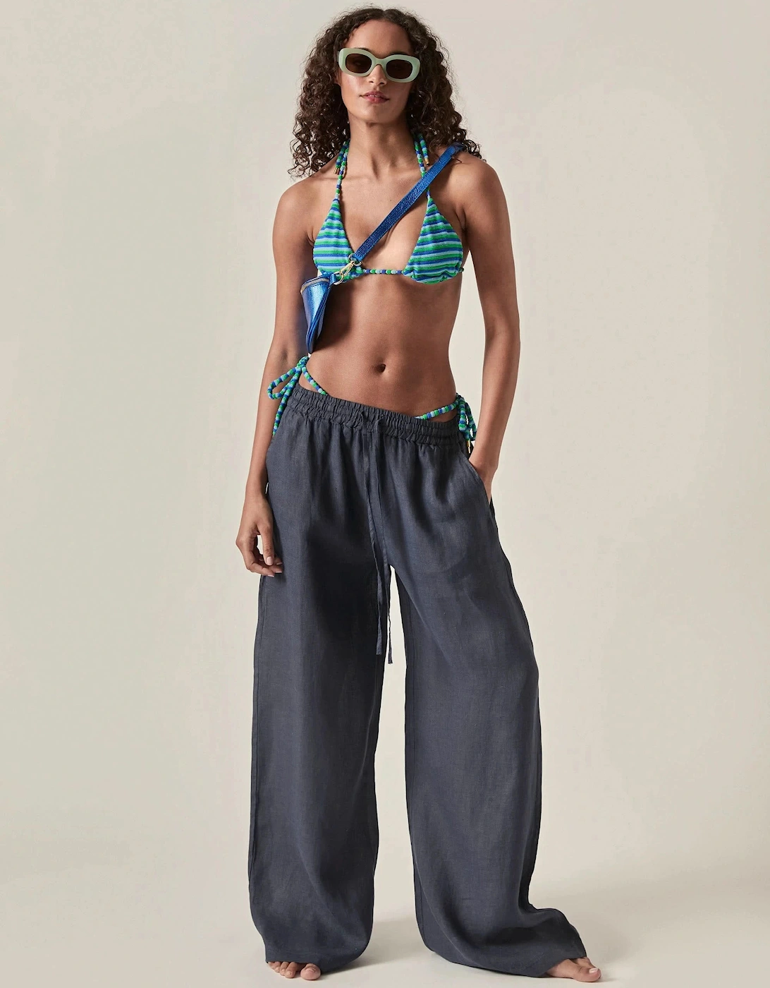 Navy Pure Linen Trousers