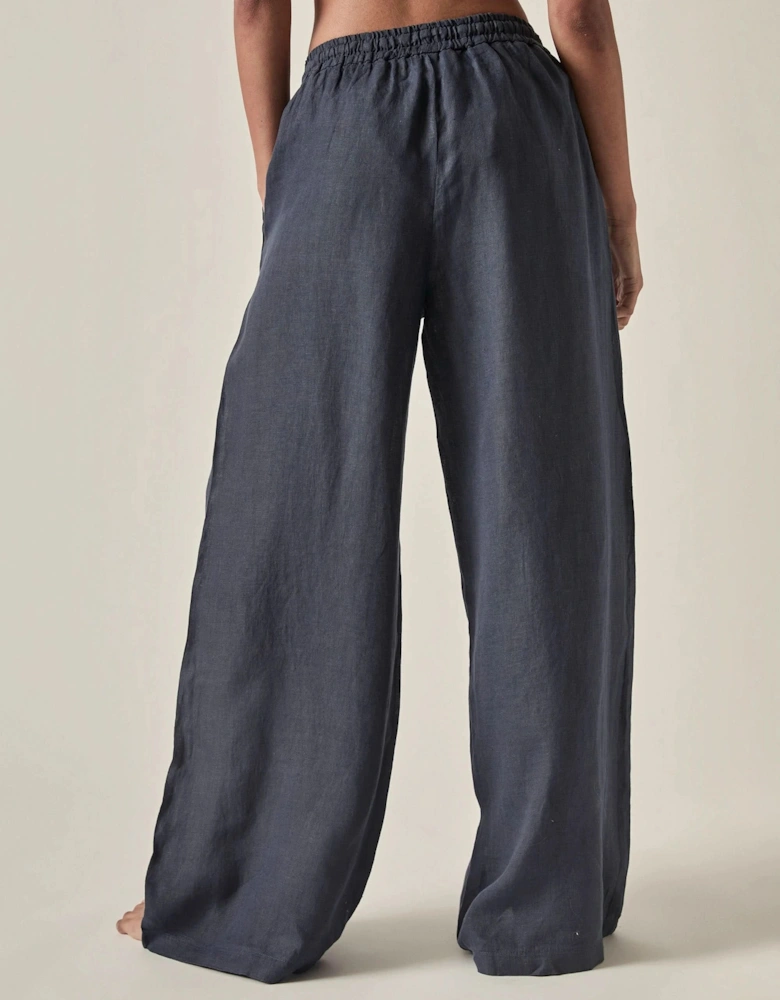 Navy Pure Linen Trousers