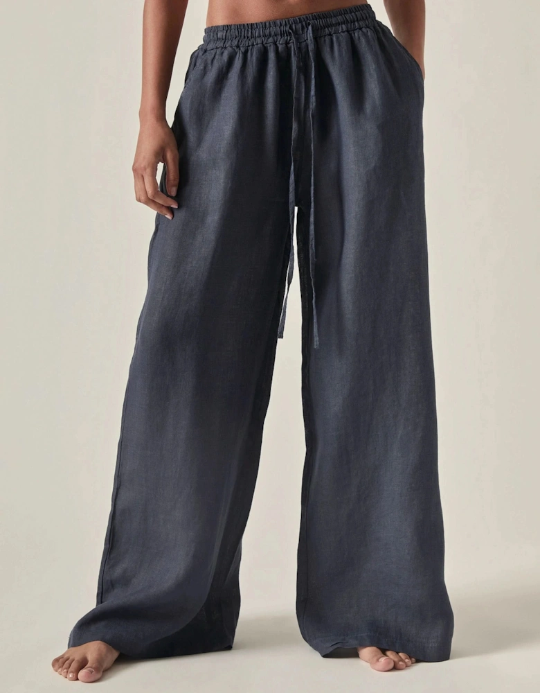 Navy Pure Linen Trousers