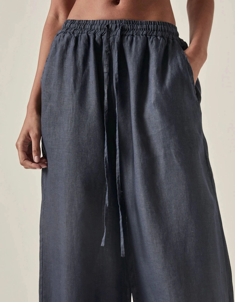 Navy Pure Linen Trousers