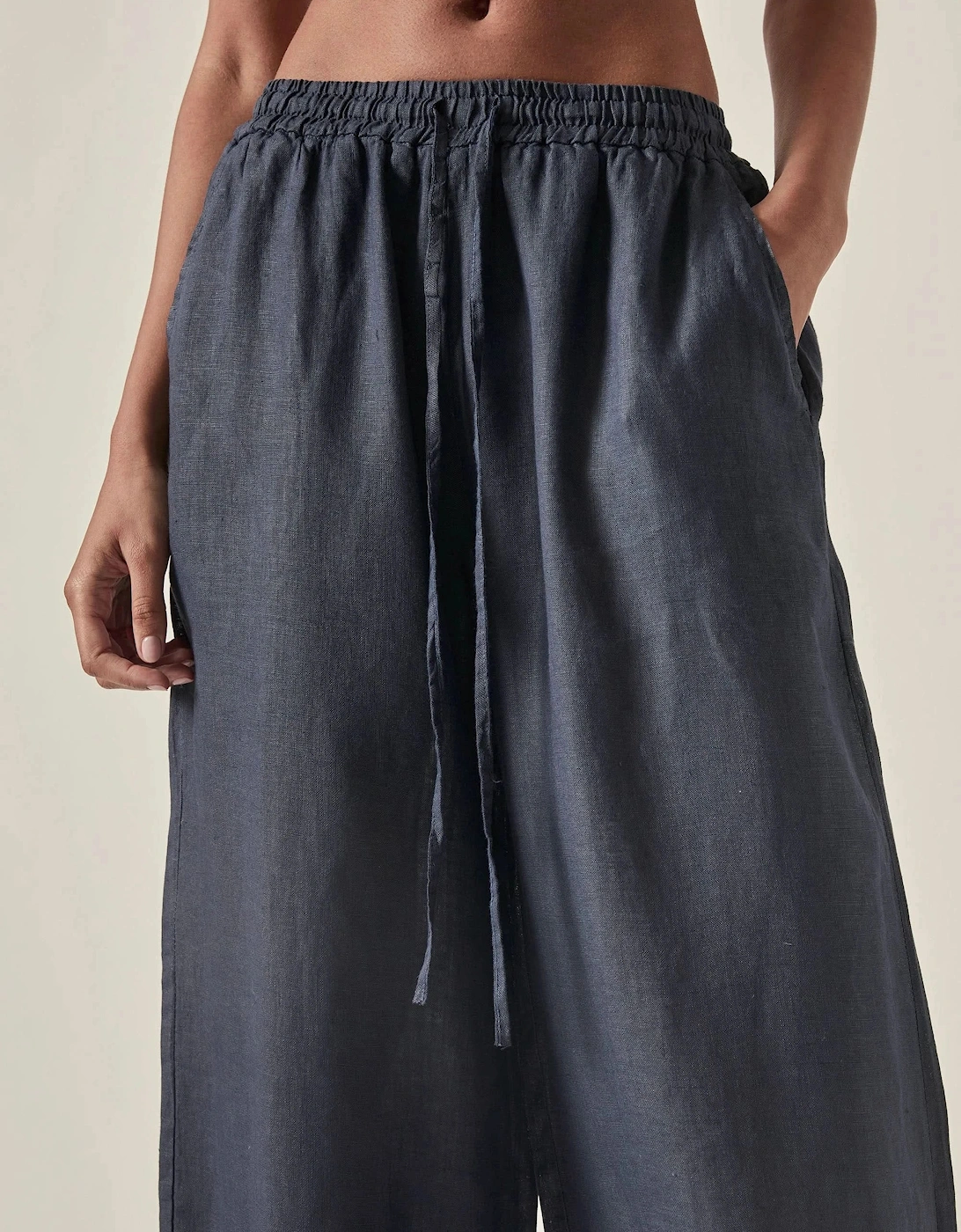Navy Pure Linen Trousers