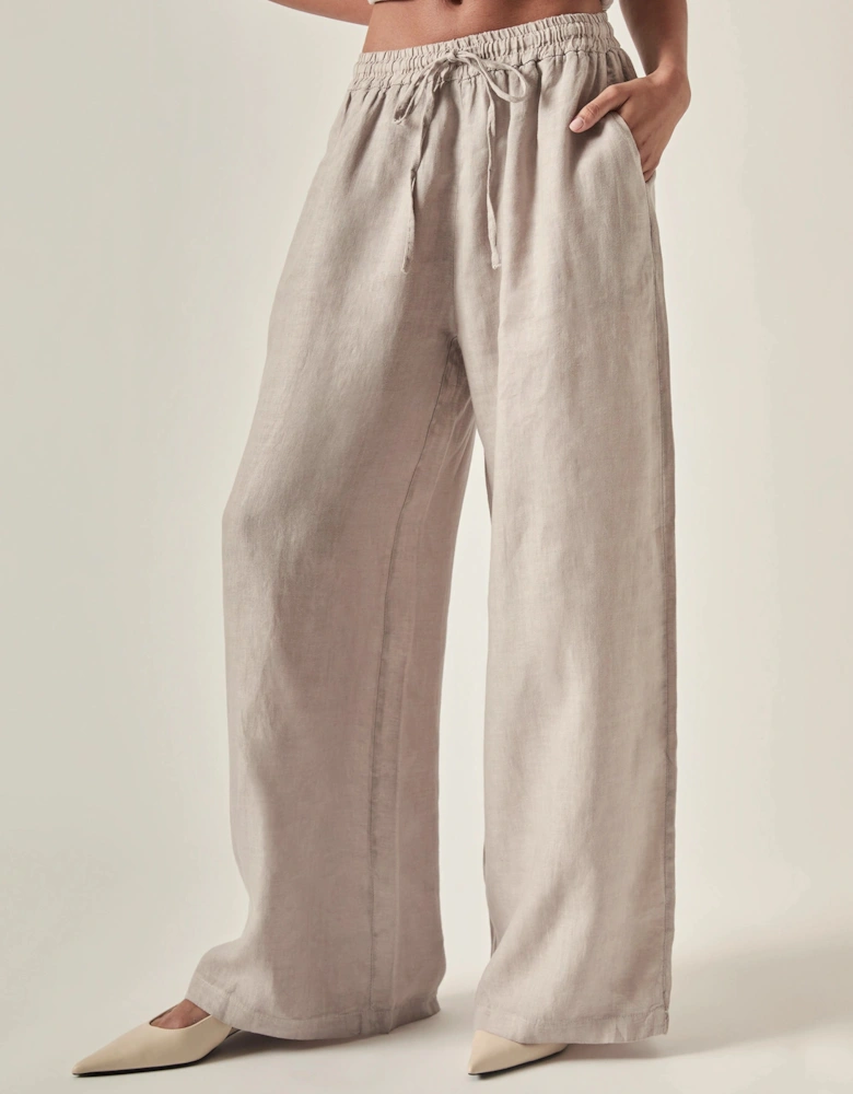 Taupe Pure Linen Trousers