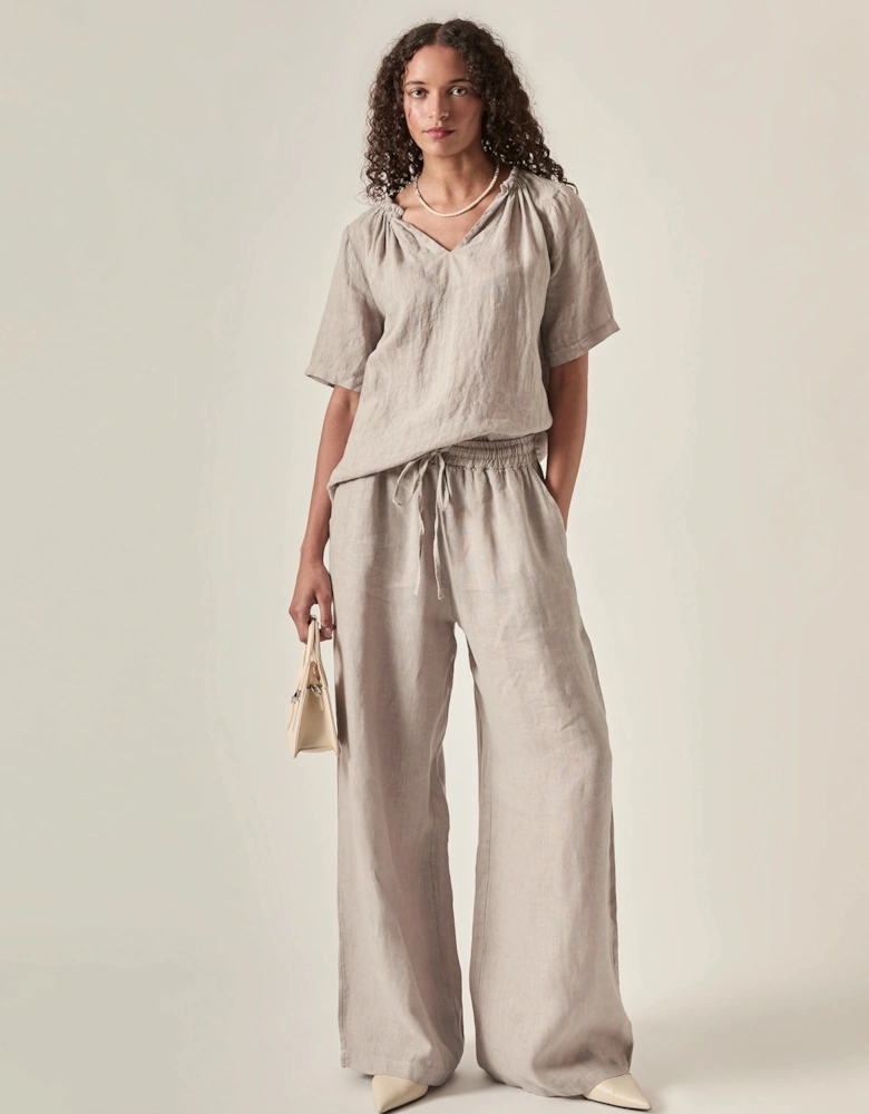 Taupe Pure Linen Blouse
