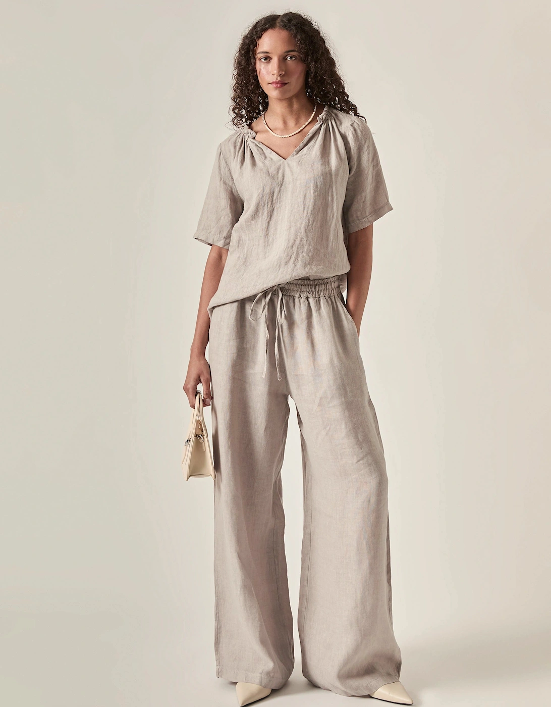 Taupe Pure Linen Blouse