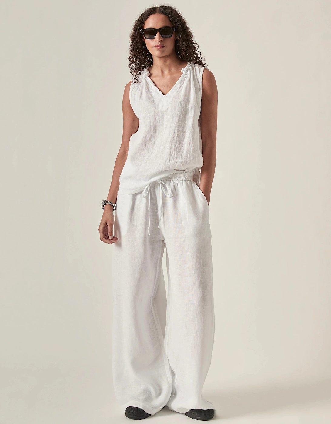 White Pure Linen Trousers