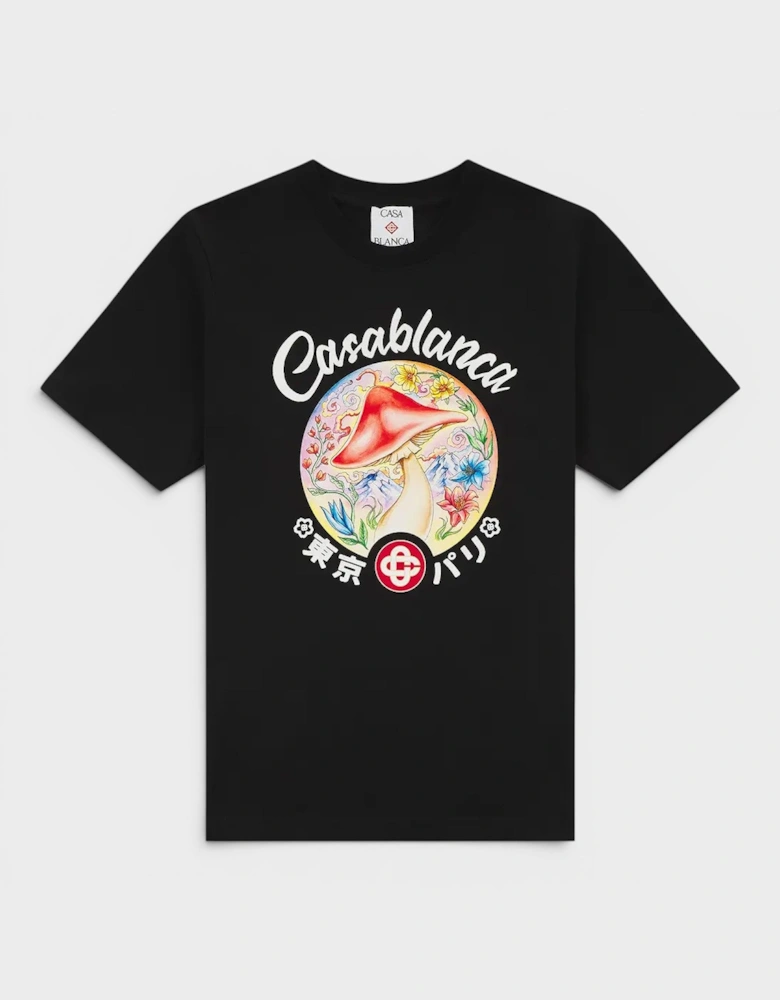 Mushroom Emblem Printed T-Shirt Black