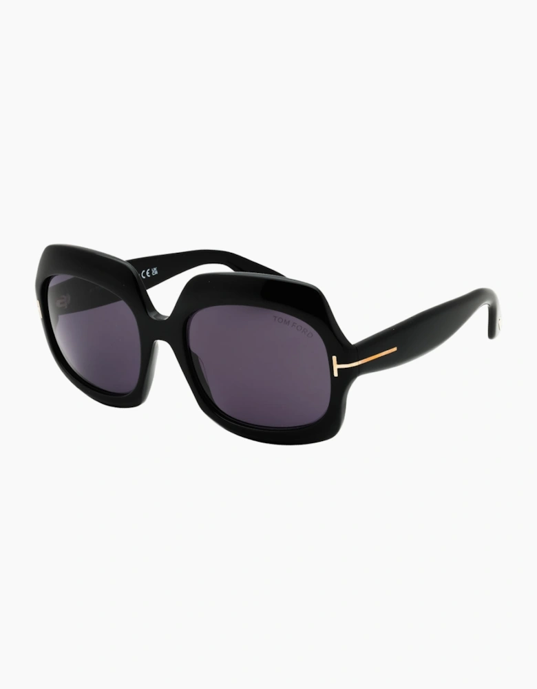 Tom Ford Shiny Black Oversized Smoke Sunglasses